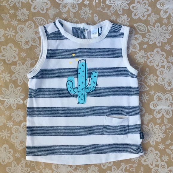 Petit Lem Other - Petit Iem Striped Black and white tank with Cactus